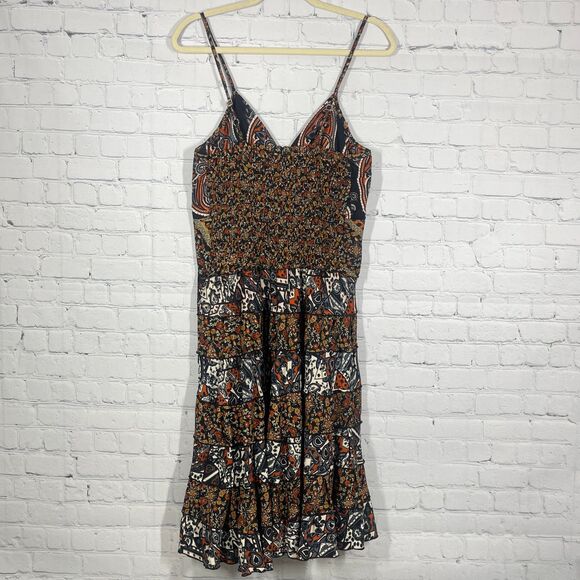 Coline Dress Women L/XL Brown Below Knee Floral Patchwork Bohemian Prairie Beach - Picture 2 of 15